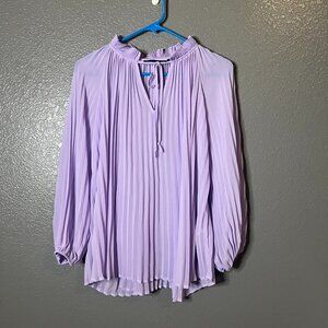 New York & Company Size M Lavender Pleated Tie-Neck Flowy Long Sleeve Blouse